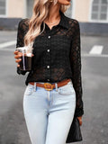 Geo Pattern Mesh Button Down Shirt Long Sleeve Collar Blouse TopY2K Hoodie, Sweatshirt | GrindPrints.com