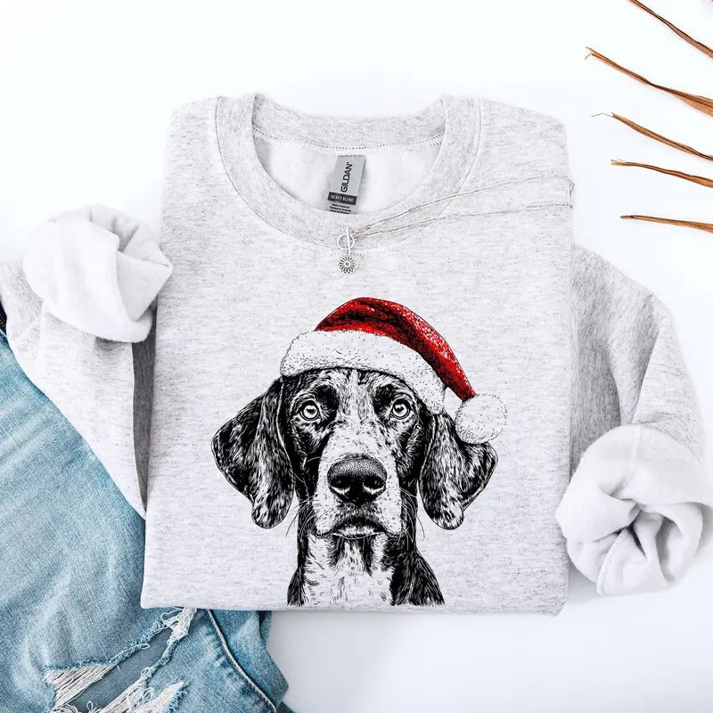 German Shorthaired, Santa, Dog, Christmas, Dog Lover, Pet Sweatshirt, Crew Neck, Women's, Crewneck T-Shirts, Hoodie