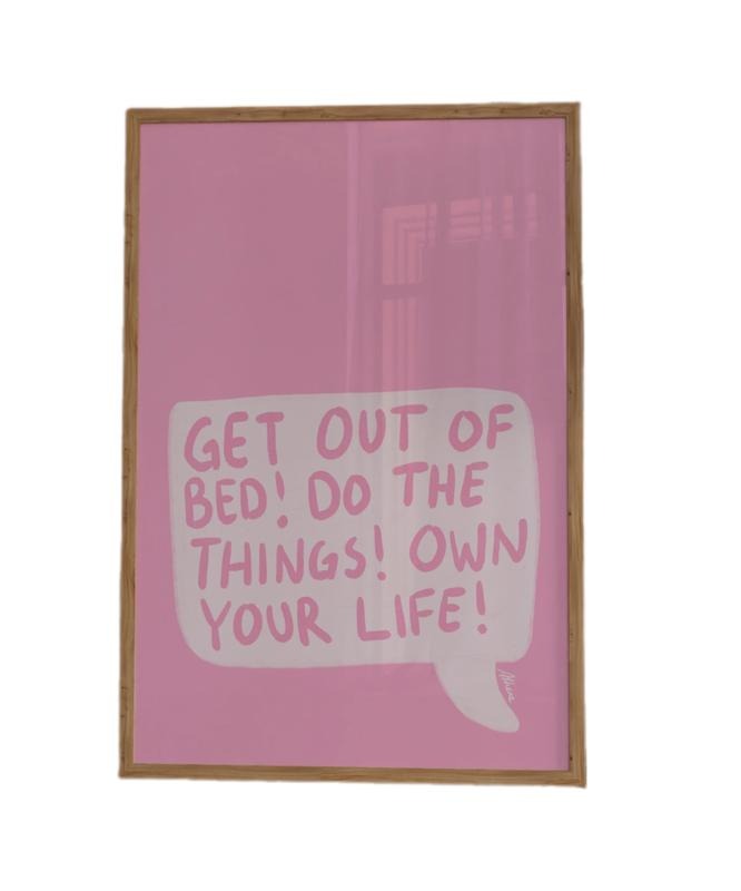 Get Out Of Bed Do The Things!! Art, Cute Bedroom Prints, Pastel Pink Room Decor, Aesthetic Wall Art, Simple Bedroom...