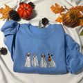 Ghost Dogs embroidered sweatshirt; Halloween embroidered crewneck; Spooky season casual sweaters Casual Plain T-Shirts,...