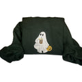 Ghost Embroidered Halloween Sweatshirt with Iced Coffee Design - Comfortable and Soft Cotton Crewneck Top for Women...