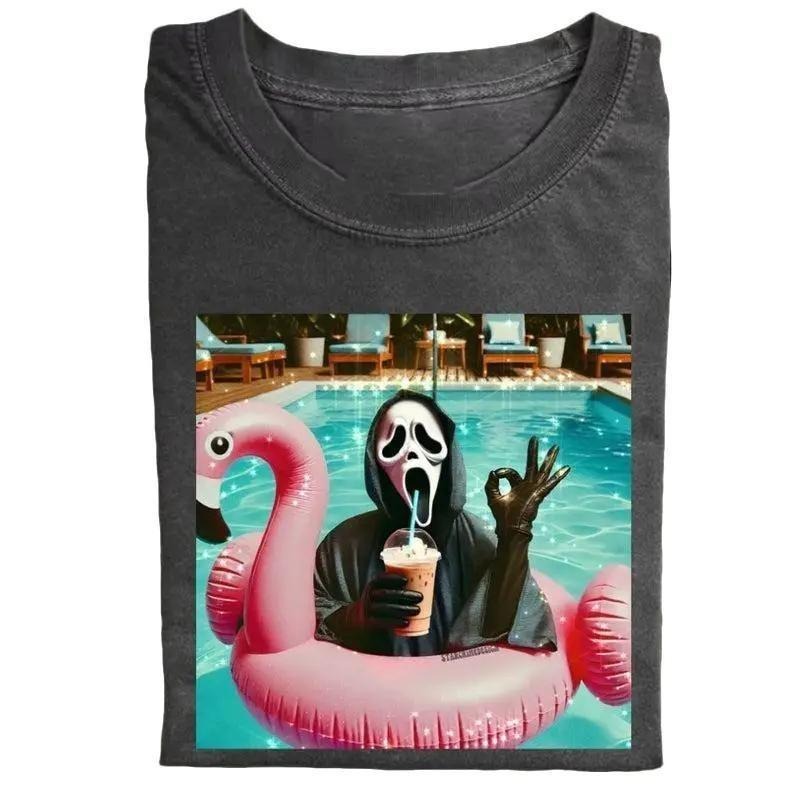 Ghost Face In The Pool Graphic T-shirt Sweater Hoodie, Funny Slay Ghost Face Shirt, Girly Apparel for Womens, Cotton Top...