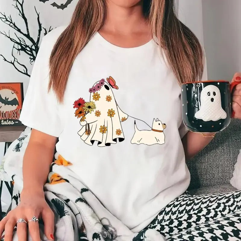 Ghost Floral Dogs Shirt, Cute Ghost Dog Shirt, Ghost Dog Shirt, Dog Lovers Gift, Halloween Dog Shirt, Dog Halloween...