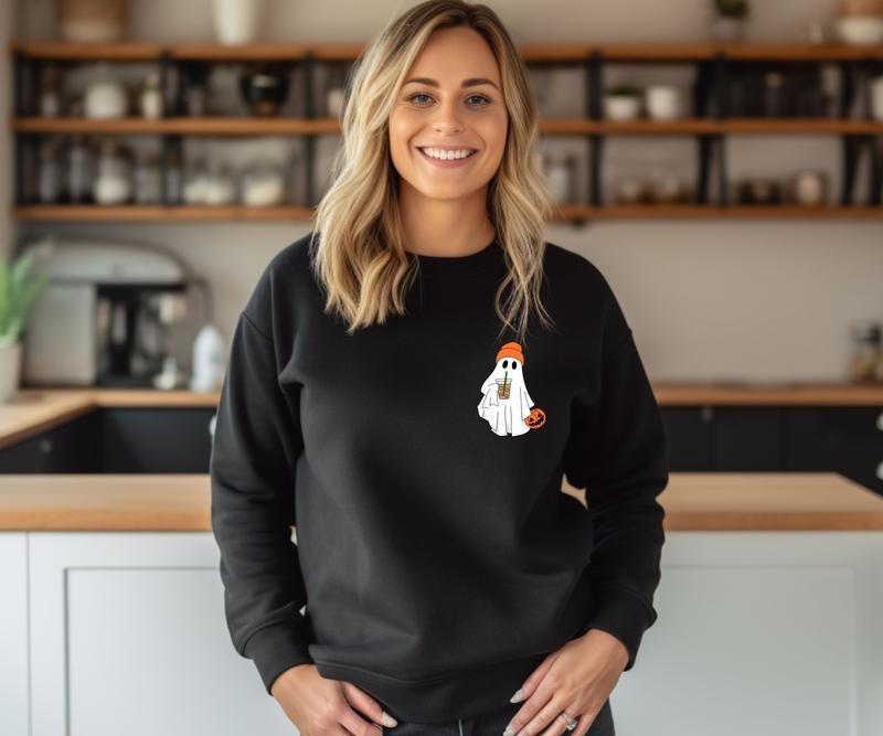 Ghost Latte Halloween Crewneck Sweatshirt T-Shirts, Hoodie | GrindPrints.com