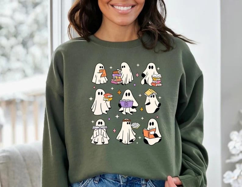 Ghost Reading Books Bookish Halloween Librarian Librarian Funny Reading Shirt Ghost T-Shirts, Hoodie, Sweatshirt