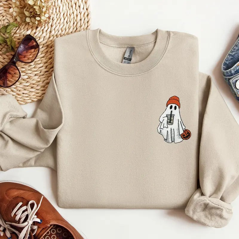 Ghost Sweatshirt, Little Ghost Ice Coffee Shirt, Halloween Sweatshirt, Halloween Sweatshirt, Ghost Sweatshirt, halloween...