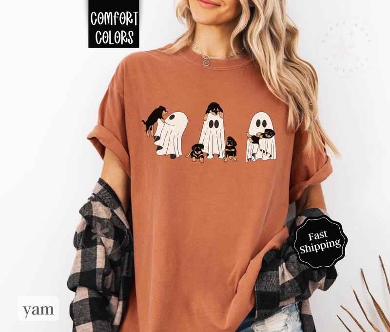 Ghost With Puppies Shirt Comfort Colors, Cute Halloween Tee with Ghost, Dog Lover Tshirt for Halloween halloween shirt...