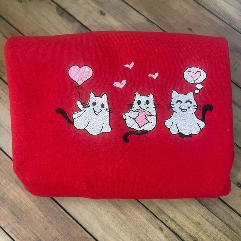 Ghost kitty embroidered sweatshirt or tshirt Hoodie | GrindPrints.com
