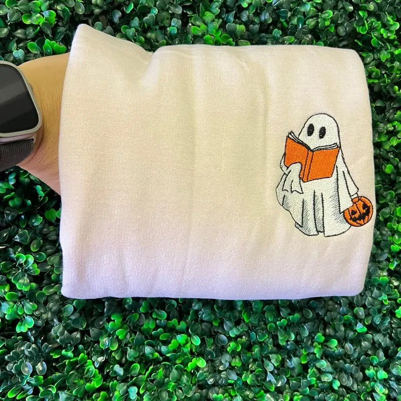 Ghost reading embroidered sweater T-Shirts, Hoodie, Sweatshirt | GrindPrints.com
