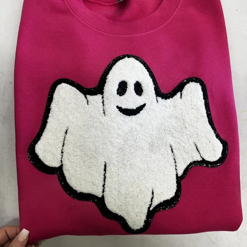 Ghostly Ghoul Chenille Patch Sweatshirt T-Shirts, Hoodie | GrindPrints.com