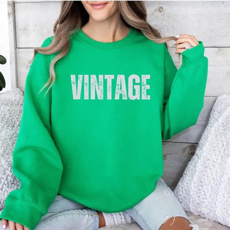 Gildan Distressed Print VINTAGE Design Crewneck Sweatshirt Comfortable Fit Loose Style Casual Women's Tops Green Hoodie...