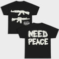 Gildan Heavy Cotton Unisex T-Shirt 2sides Need Peace Graphic Design Black Short Sleeve Crewneck Casual Top Streetwear for...