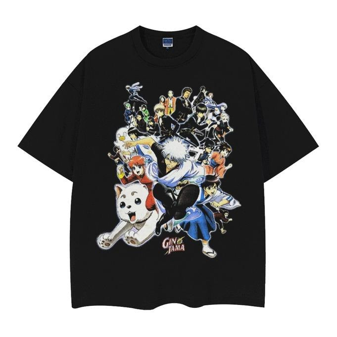 Gintama "Forever Gintama" Vintage Oversized Tee Anime T-shirt 100% Cotton Original Design Men's Top Casual Baggy Hoodie,...