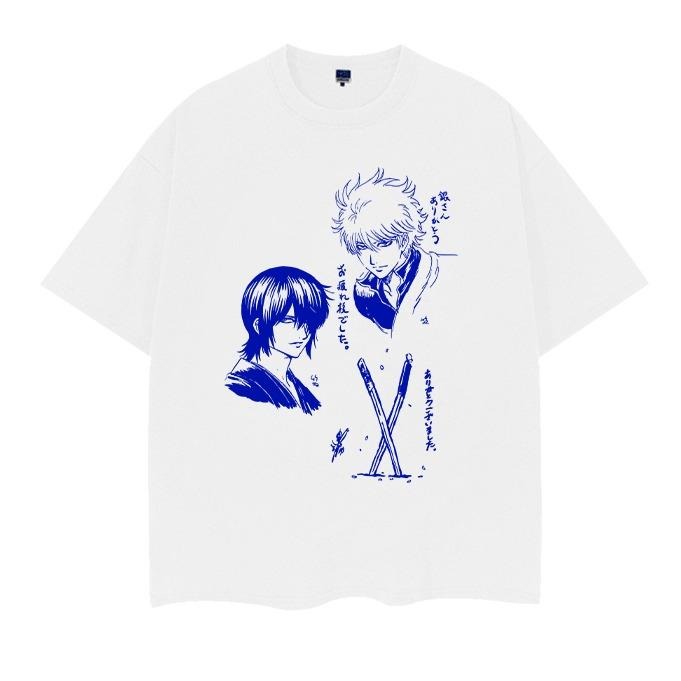 Gintama "Gintoki & Takasugi" Vintage Oversized Tee Anime T-shirt 100% Cotton Original Design Men's Top Streetwear Casual...