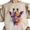 Giraffe With Sunglasses Sweatshirt Unisex Neon Wild Animal Trendy T-Shirt Hooodie Cotton Womenswear Hoodie | GrindPrints.com