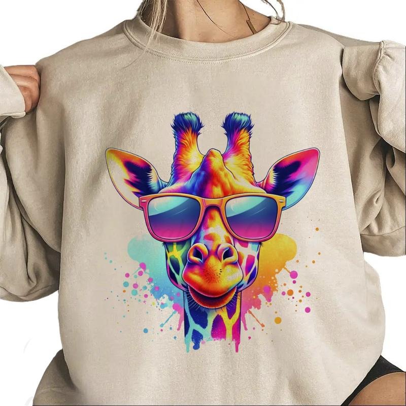 Giraffe With Sunglasses Sweatshirt Unisex Neon Wild Animal Trendy T-Shirt Hooodie Cotton Womenswear Hoodie | GrindPrints.com