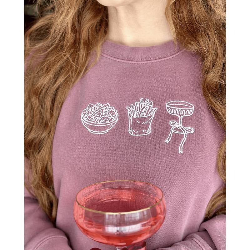 'Girl Dinner' Embroidered Cozy Crew T-Shirts, Hoodie, Sweatshirt | GrindPrints.com