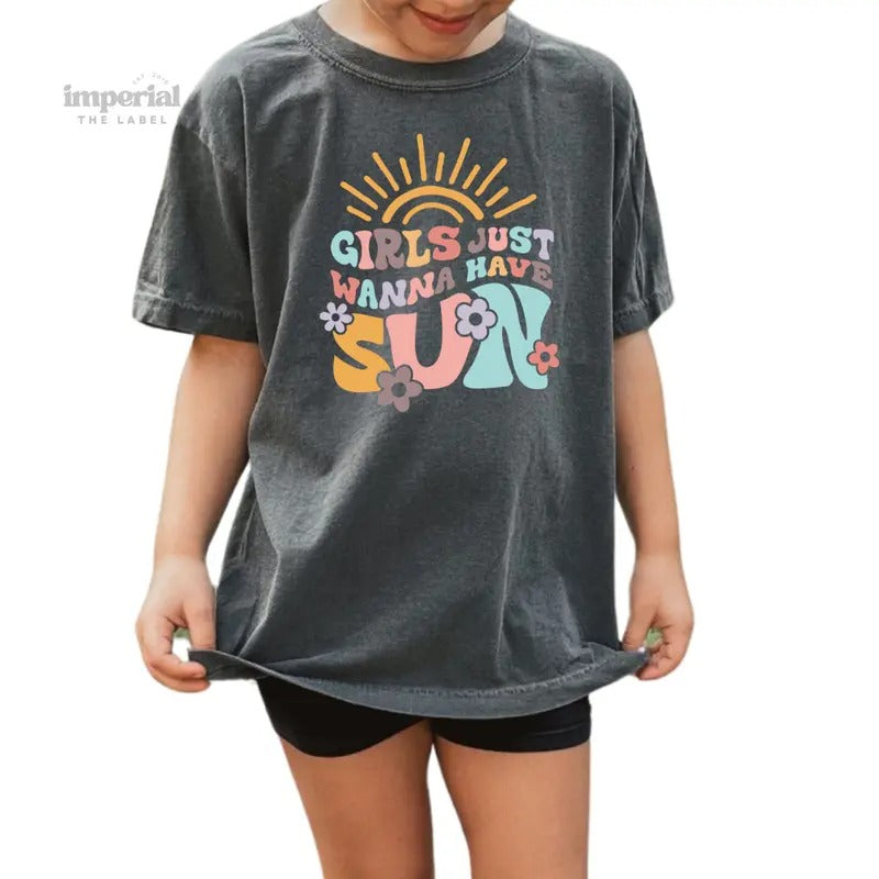 Girls Just Wanna Have Sun Youth Sweatshirt and Kid's Comfort Colors T-Shirt, Cute Summer Youth Crewneck, Beachy Kids...