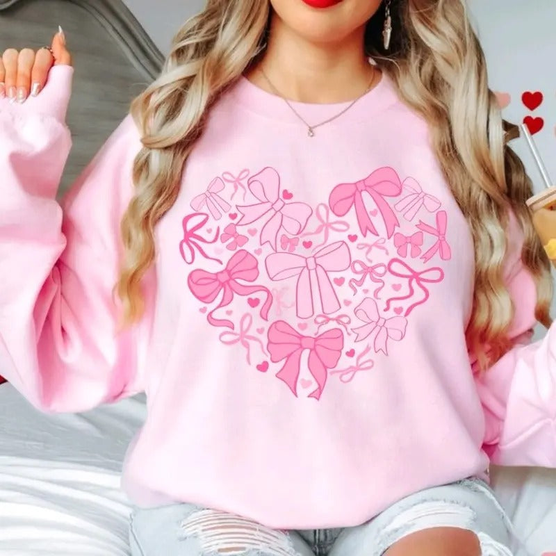 Girly Bow Heart Valentines Day  - Sweatshirt T-Shirts, Hoodie | GrindPrints.com