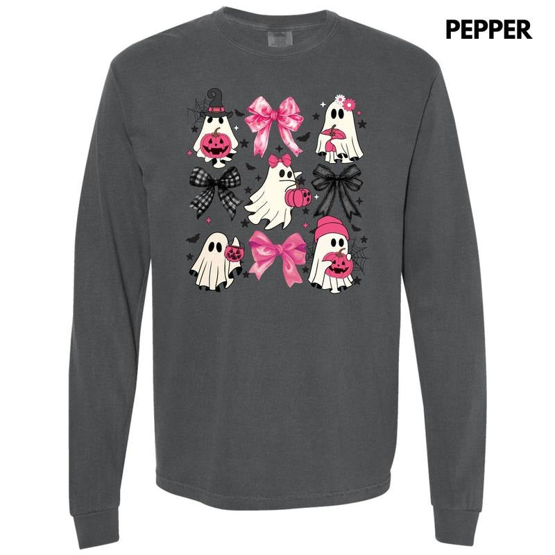 Girly Ghost Bow Collage Long Sleeve Comfort Colors T-Shirt 'NLB' Hoodie, Sweatshirt | GrindPrints.com