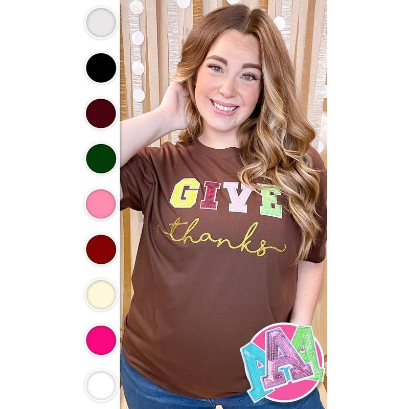 Give Thanks Sequin Graphic T-Shirt Hoodie, Sweatshirt | GrindPrints.com