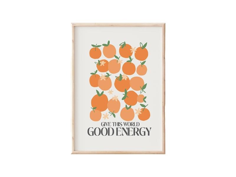 Give This World Good Energy Print, Trendy Retro Boho Art, Retro Citrus Print, Gifts For Sister Friends Wall Decor, Poster...