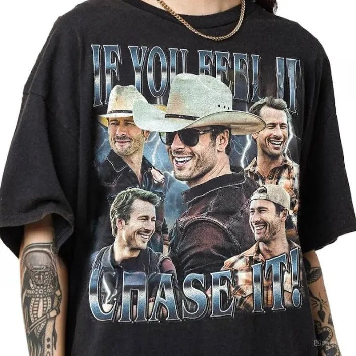 Glen Powell If You Feel It Chase It Shirt Vintage Glen Powell Shirt  - Glen Powell Homage Shirt Twisters 2024 Movie 