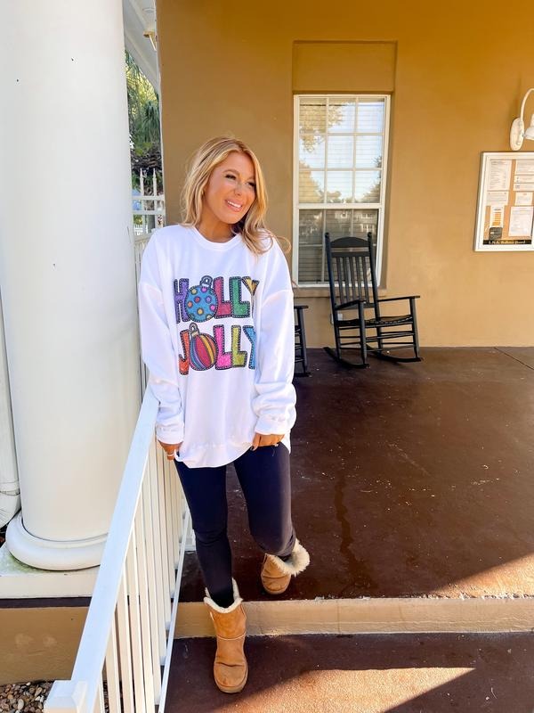 Glitter Holly Jolly Graphic Top T-Shirts, Hoodie, Sweatshirt | GrindPrints.com