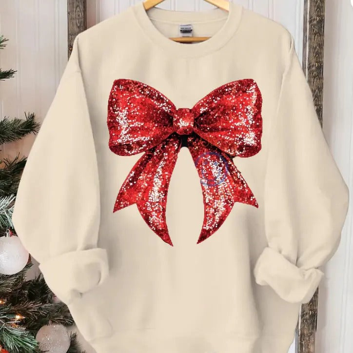Glitter Red Santa Bow Shirt Sparkle Bow Spirit Shirt Cute Bow Girly Bow T-Shirts, Hoodie, Sweatshirt