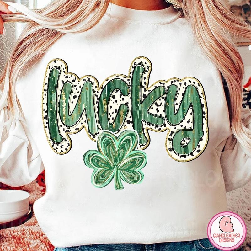 Glitter lucky shamrock coquette, lucky, brushstroke lucky, patricks day, glitter patrick, retro patrick, Irish Day...
