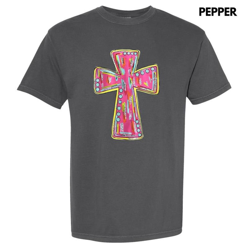 Glitz Pink Cross Comfort Colors T-Shirt Hoodie, Sweatshirt | GrindPrints.com