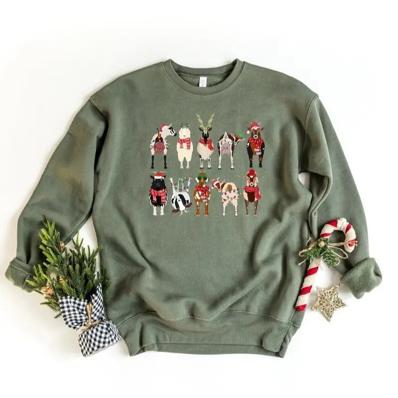 Goat Lover Animal Shirt, Christmas Farm Animals T-Shirt, Christmas Animals Sweatshirt, Christmas Gift for Farm Girl,...