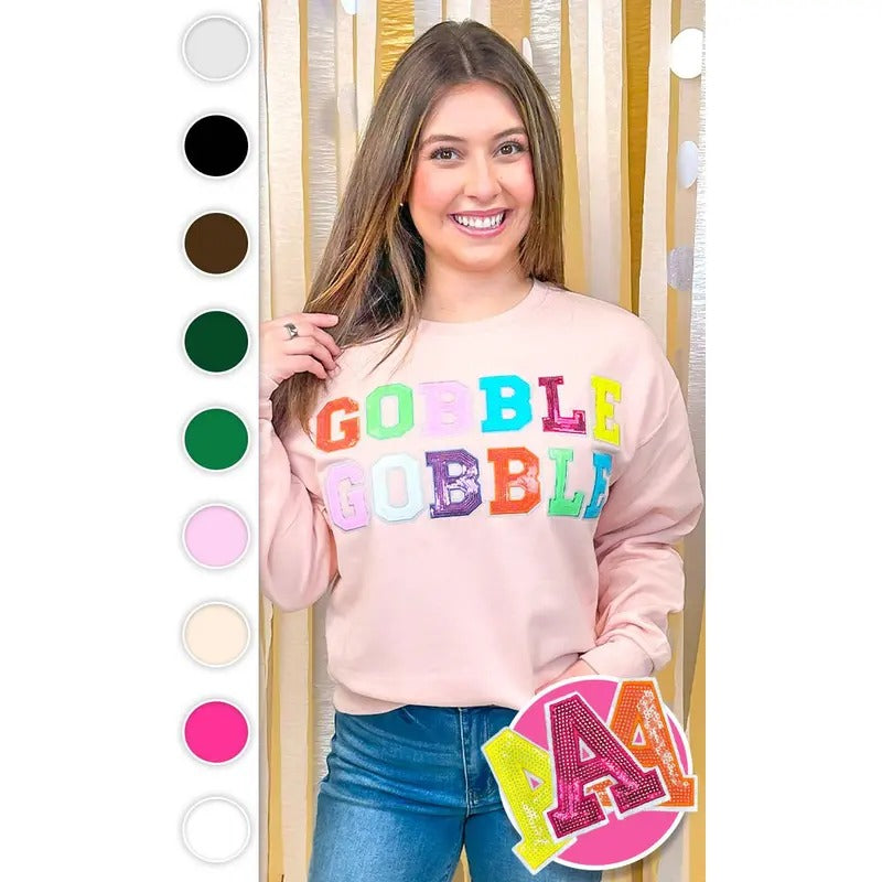 Gobble Gobble Sequin Graphic Sweatshirt T-Shirts, Hoodie | GrindPrints.com