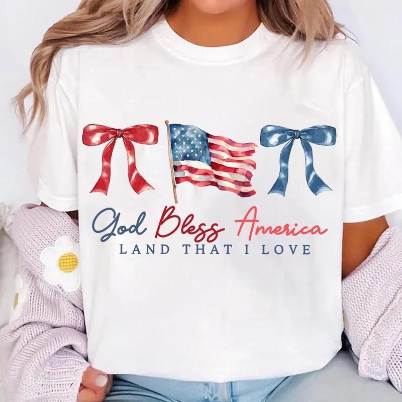God Bless America Land That I Love T-Shirt, Coquette Fourth of July Tee, Retro 'Merica Flag Patriotic Shirt, Memorial Day...