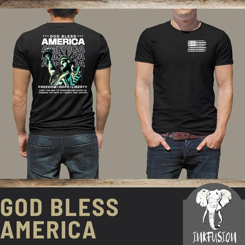 God Bless America Statue Of Liberty Adult Softstyle T-shirt Hoodie, Sweatshirt | GrindPrints.com