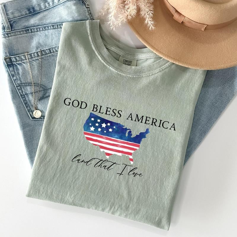 God Bless America, Land That I Love, USA Flag Tshirt, Women's Crew Neck, Crewneck Hoodie, Sweatshirt | GrindPrints.com
