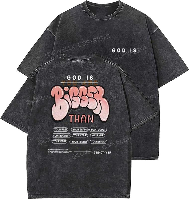 God Is Bigger Than Unisex Washed T-Shirt, Christian t shirts, Vintage 90s Graphic Tee, Gift Top Womenswear Cotton Mineral...