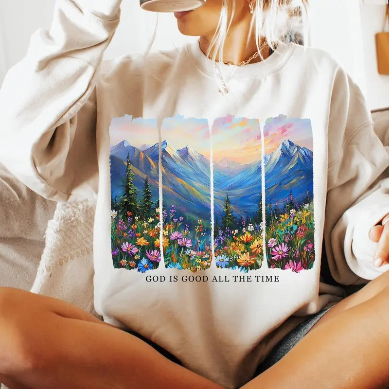 God Is Good All The Time Sweatshirt Casual Street Style Fleece Fabric Crewneck Pullover Sweatshirt Tops Trendy for Women...