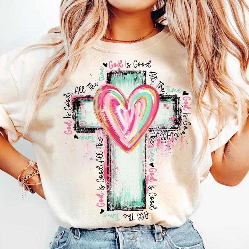 God Is Good All The Time Tshirt, Hand Drawn Cross Shirt, Watercolor Cross T-Shirt, Religious, Christian Tee Hoodie,...