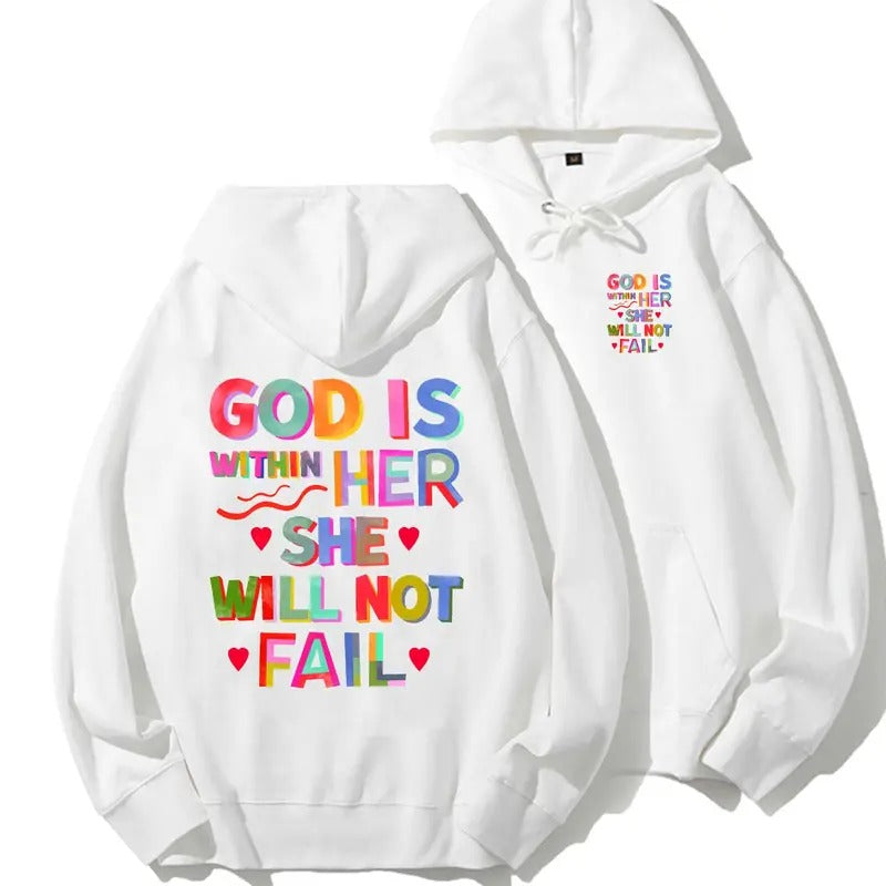 God Is Within Her She Will Not Fail Unisex Drawstring Hoodie, Graphic Tees Cotton Sweatshirt | GrindPrints.com
