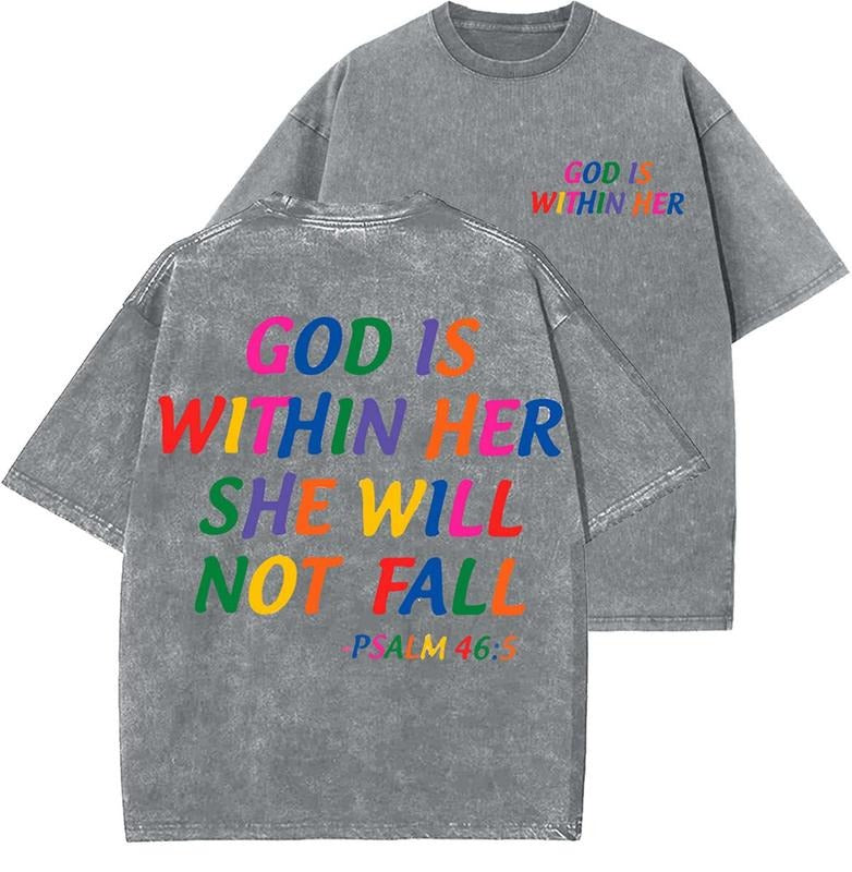 God Is Within Her She Will Not Fall Unisex Washed T-Shirt, Vintage 90s Graphic Tee, Gift Top Womenswear Cotton Hoodie,...