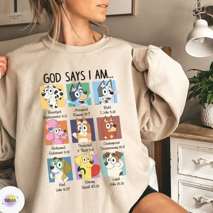 God Says I Am Bluey Shirt Bluey Shirt Bluey Family Shirt Bluey Christian Shirt Days School T-Shirts, Hoodie, Sweatshirt
