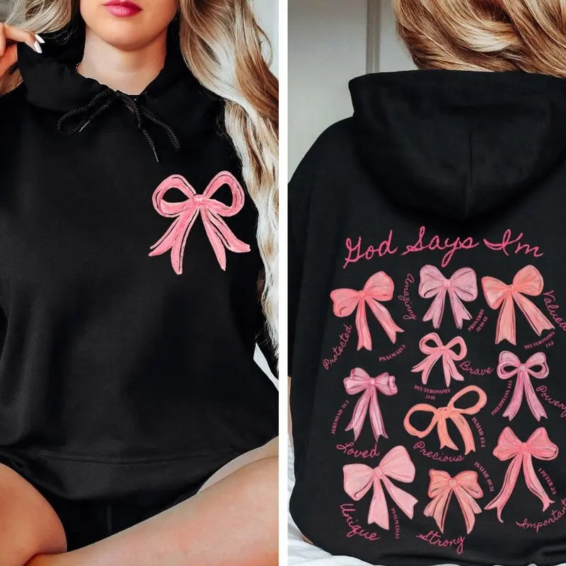 God Says I Am Coquette Bow Sweatshirt, Balletcore Christian Sweater, Christian Girl Gifts, Pink Coquette Shirt, Unisex...
