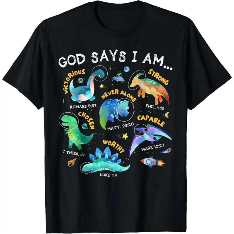 God Says I Am Outer Space Dinosaur Bible Christian Kids Boys T-Shirt  made in usa Hoodie, Sweatshirt | GrindPrints.com