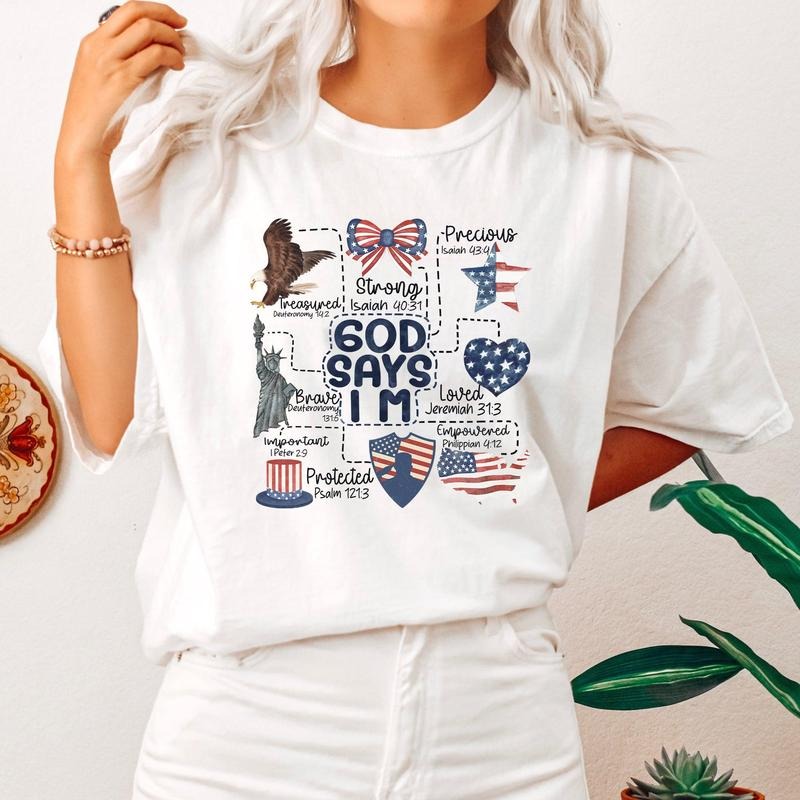 God Says I Am, Patriotic, Protected, Strong, Powerful, Brave, Comfort Colors Tshirt, Women's Crew Neck, Crewneck Hoodie,...