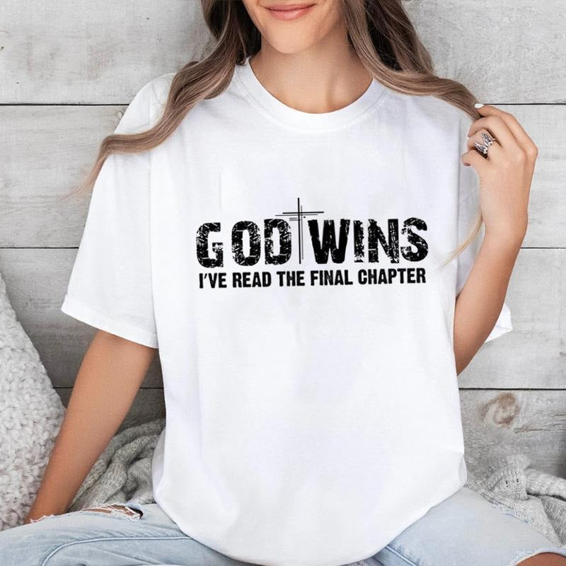 God Wins I've Read The Final Chapter Tee Pure Cotton Casual Street Style Crew Neck Short Sleeve T-Shirt Tops Trendy For...