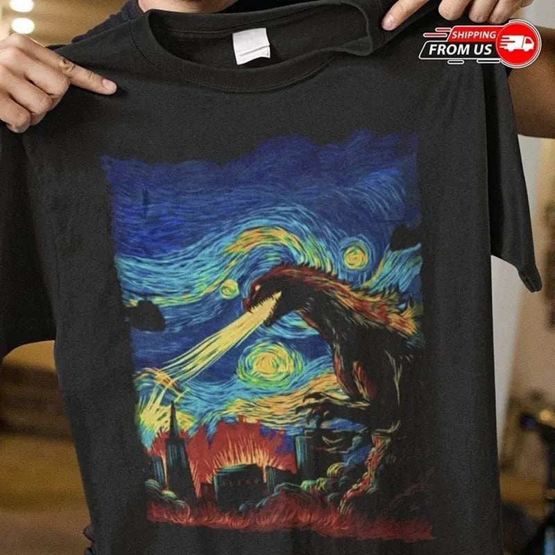 Godzilla Starry Night Shirt, Godzilla Hoo, Godzilla T-Shirt, Dinosaur Shirt Hoodie, Sweatshirt | GrindPrints.com