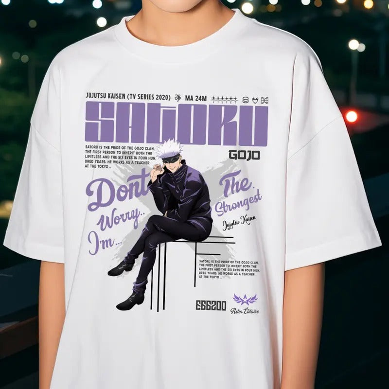 Gojo Satoru Toji Fushiguro Megumi Fushiguro Zenin Shirt Crew Neck Vintage Shirt "Don'T Worry I'M" Print Cotton Menswear White Classic T-Shirts, Hoodie, Sweatshirt