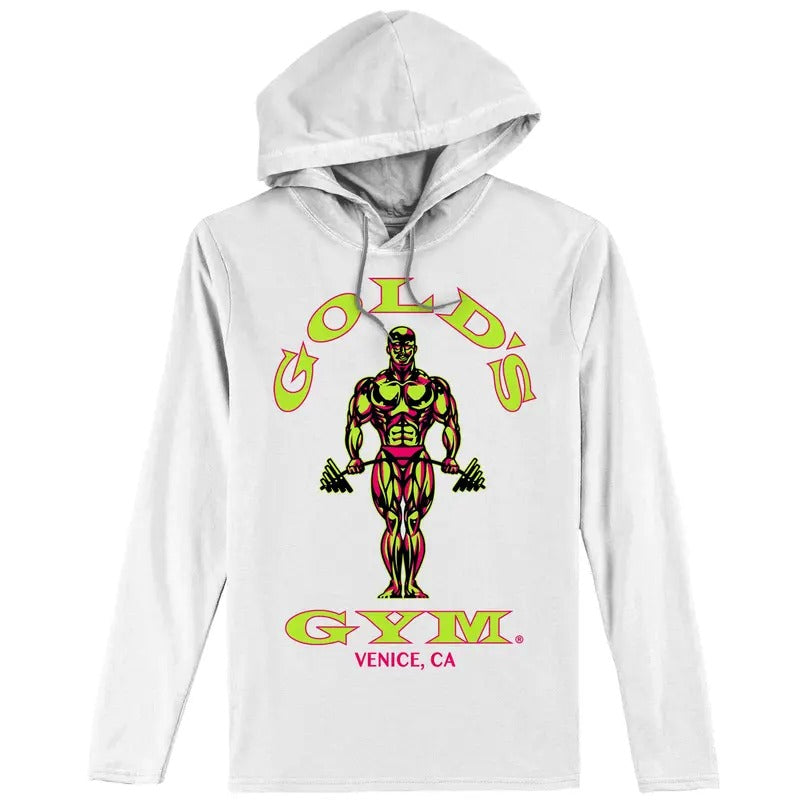 Gold's Gym Long Sleeve Hooded T-Shirt - White Hoodie, Sweatshirt | GrindPrints.com