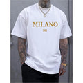 Golden Foil Milano Print Tee - Men's Round Crew Neck Short Sleeve T-Shirts - Breathable, Comfy, Regular Fit, Casual...